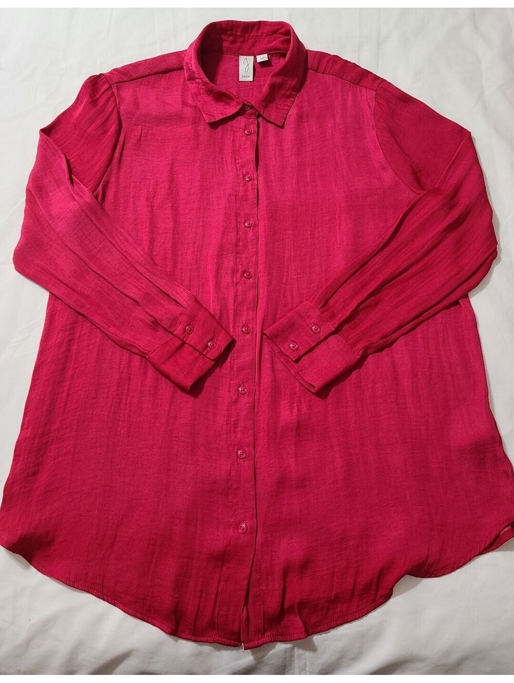 Joie Womens Large Fuchsia Button Down Blouse Pink Long Sleeve Collared Shirt